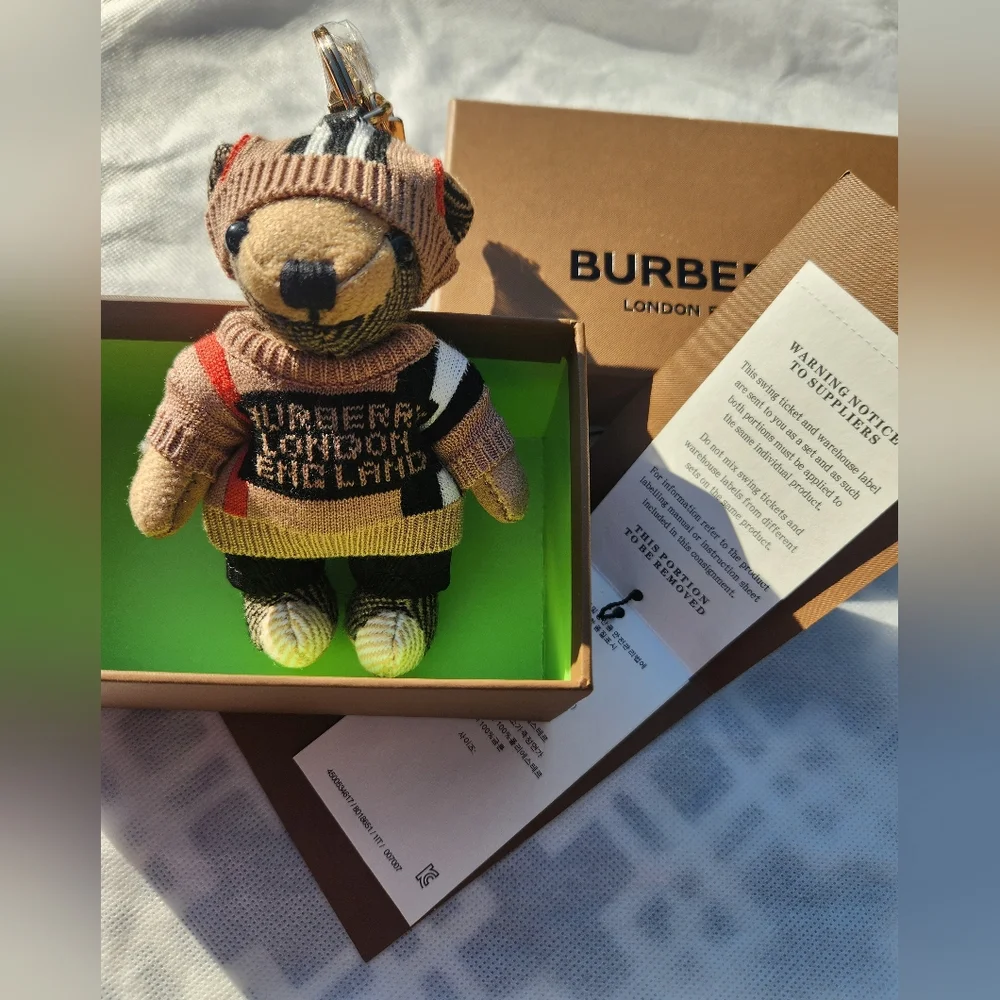 Burberry Striped Sweater Teddy Bear Keychain NIB - Picture 2 of 12